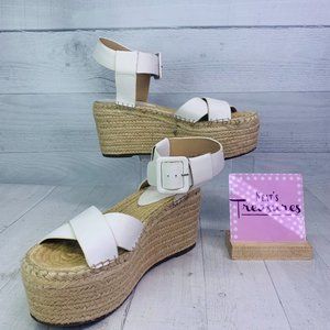 Marc Fisher RANDALL White Leather Platform Espadrille Wedge Sandals Size 9 M